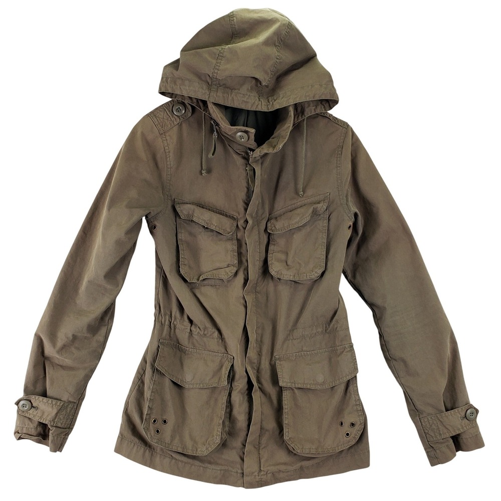 H&M Utility Field Jacket Womens XS Olive Green Hooded Military Gorpcore Safari